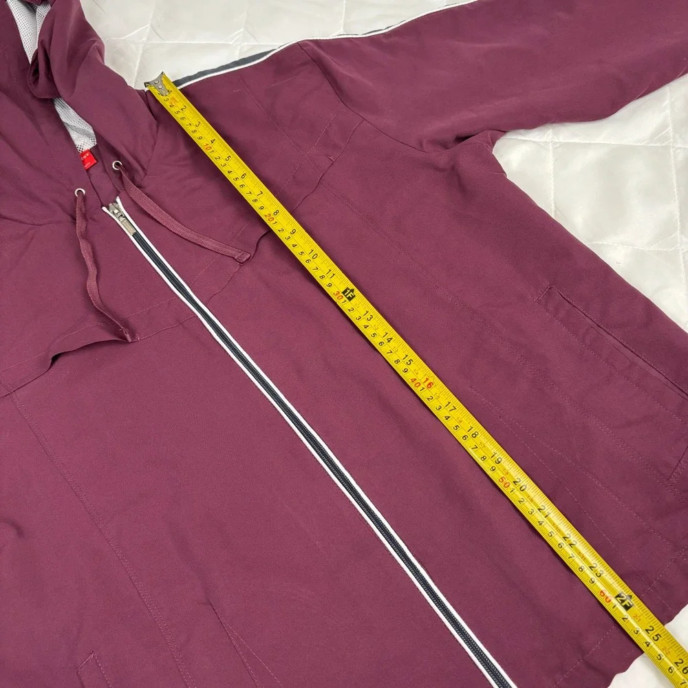 East West‎ Women's Burgundy Hooded Zip Jacket XL Mesh Lined Windbreaker